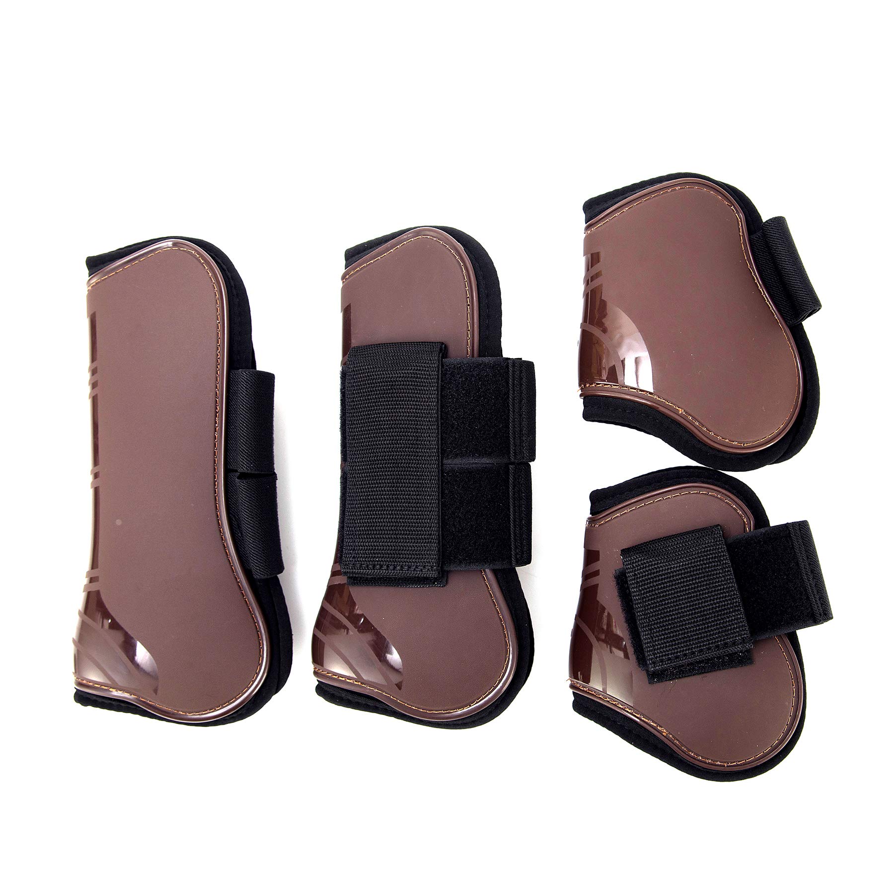 Merauno® Horse Gaiters Set of 4 Gaiters for Front Rear Hard Shell and Touch Fasteners Fastening for Men and Women PU Robust Elastic Tendon Boots Classic (M(VB), Brown)