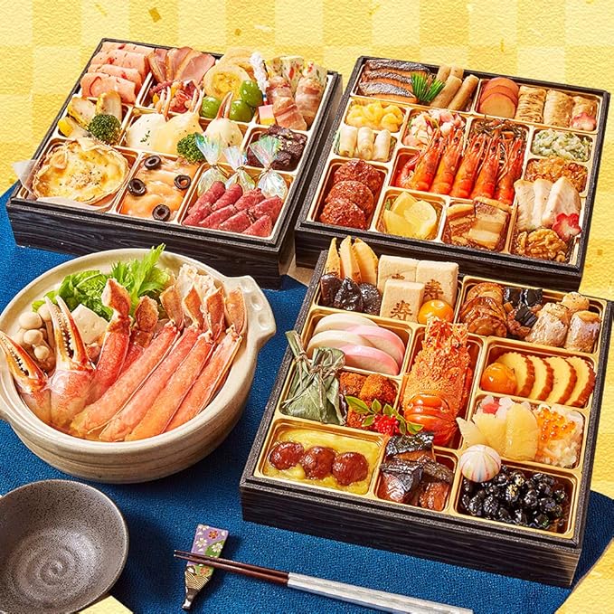 Amazon 豪華おせちセット21 8 5寸特大おせち 生ずわい蟹1kg ぎをん や満文 迎春おせち 和洋中 三段重 58品目 8 5寸 特大サイズ 約4人前 冷凍 生ずわい蟹1kg セット 12 29 12 30のお届け 日時指定不可 ぎをんや満文 おせち 通販