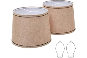 LUVKCZC Brown Lampshades Set of 2, Medium Fabric Table & Floor Lamps, 13" Top x 11" Bottom x 10" High (Spider Fitter), Hand Crafted Replacement, Lamp Shade Harp Holder Included