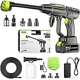 YKYI Cordless Pressure Washer, 30 Speed Level with 6-in-1 Nozzle, 24FT High-Elastic Hose, Handheld Pressure Washer for Car Cleaning (Light Grey&Green)