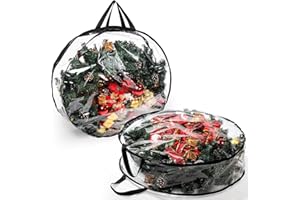 Hedume 2 Pack Wreath Storage Bag, 30" X 8" Clear Everyday Bag, Christmas Wreath Storage Container with Dual Zippered and Reinforced Handle for Holiday Seasonal Wreath Garland