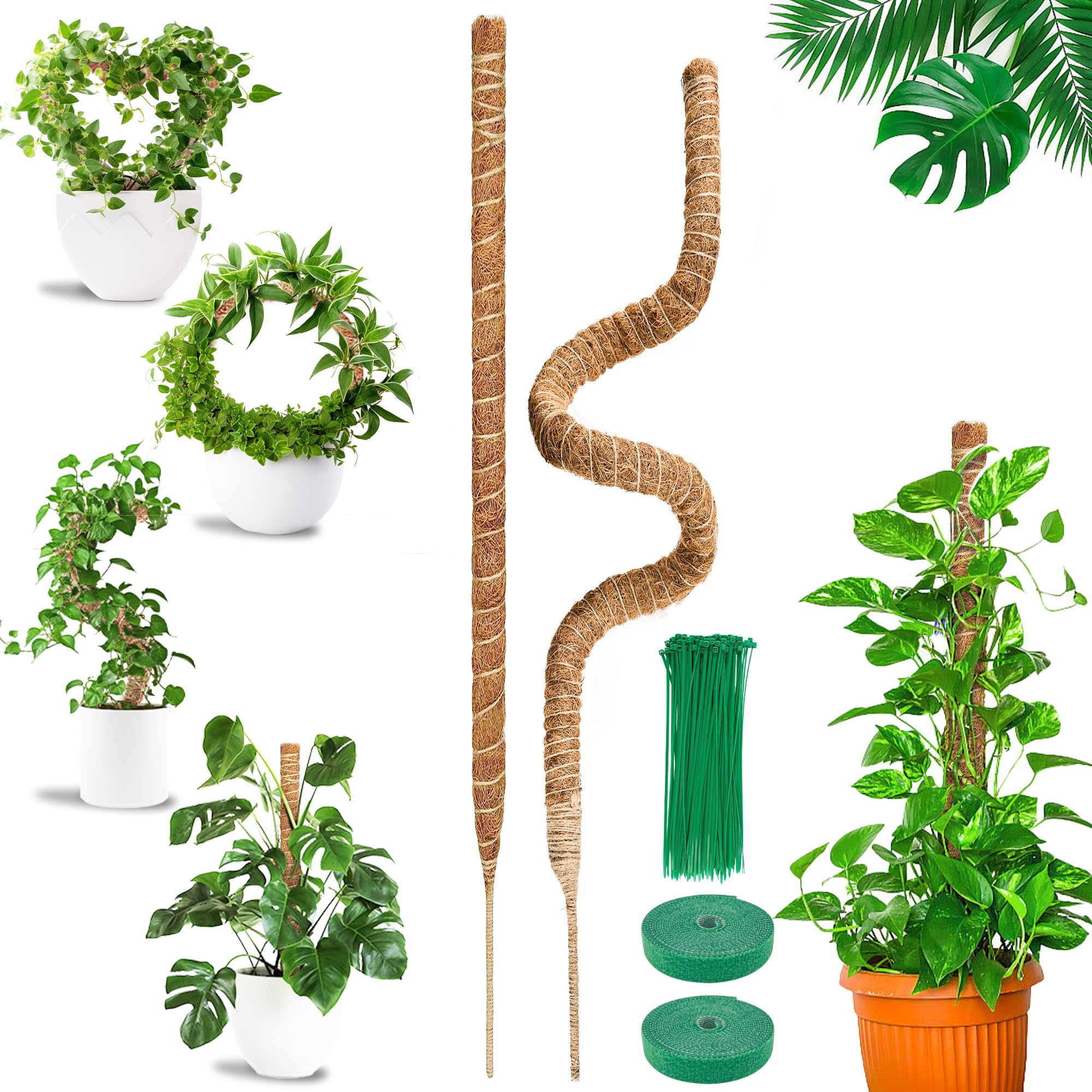 COZCLAM 2Pcs 47'' Moss Pole for Monstera, Bendable Cheese Plant Support, Coco Coir Pole for Indoor Climbing Plants, Monstera Support, Plant Sticks Support for Creeper Plants Grow Upwards — image 1