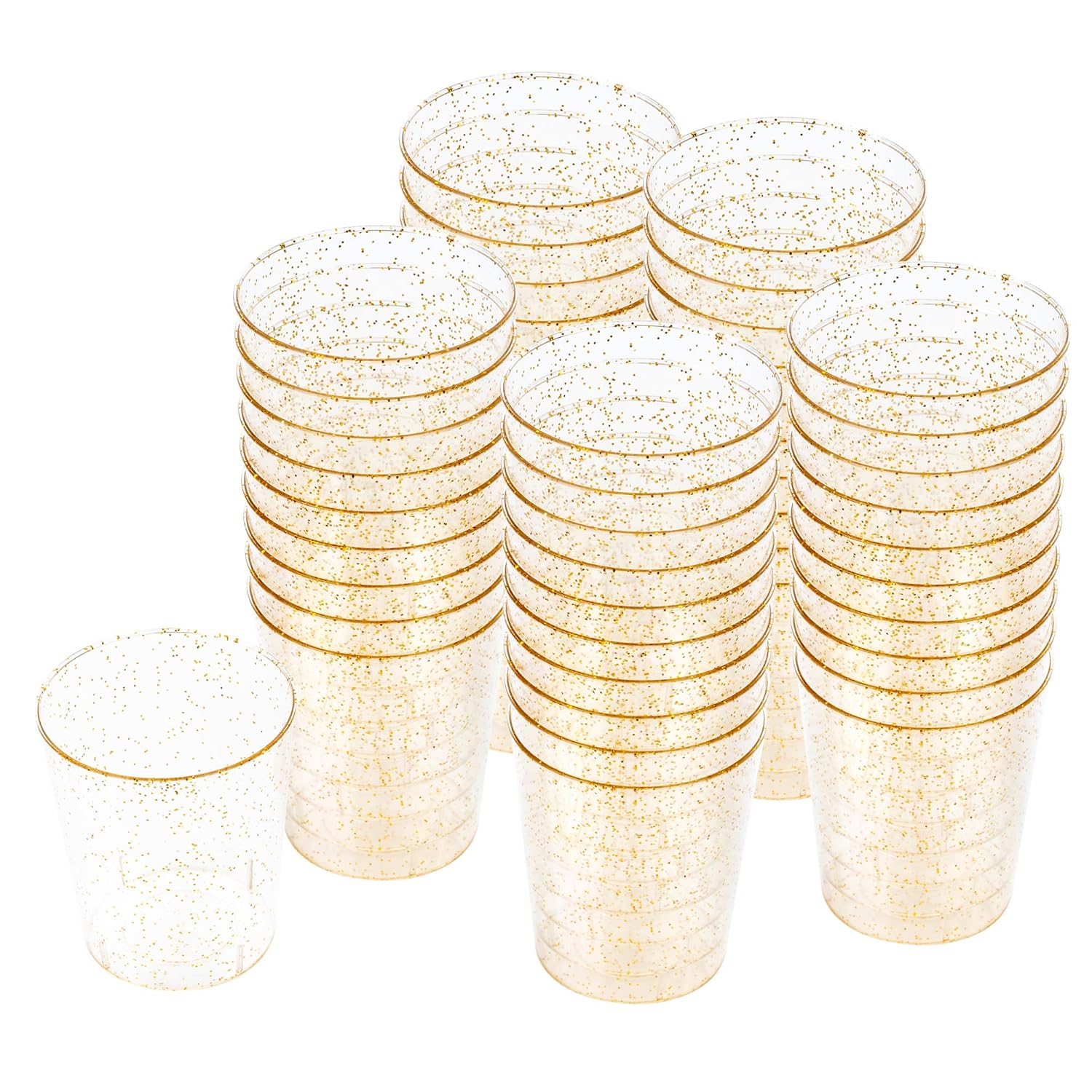 100 x Disposable Glitter Shot Glasses Plastic Elegant Wedding Party
