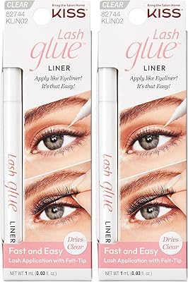 KISS Lash Glueliner, Eyeliner Lash Glue, 2-in-1 Felt-Tip Eyeliner and Lash's Adhesive, Includes 1 Glue Liner, Long Lasting Wear, Can Be Used with Strip Lashes and Lash's Clusters (Pack of 2)