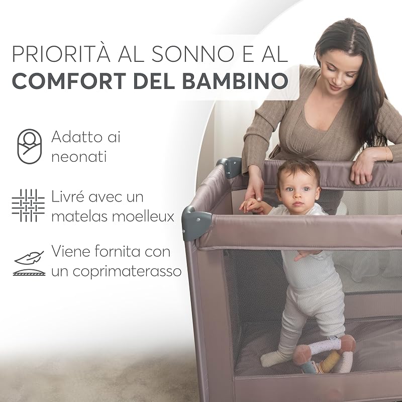 KikkaBoo Lettino da Campeggio SO GIFTED 2026, Culla Neonato da Viaggio 120x60 cm, Fino a 15 kg, Pieghevole, Portatile e Compatto, Borsa da Trasporto, Grigio Scuro