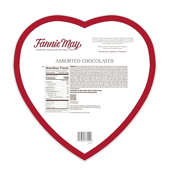FANNIE MAY ASSORTED CHOCOLATE VALENTINE’S CANDY, HEART GIFT BOX, 12.1 OZ