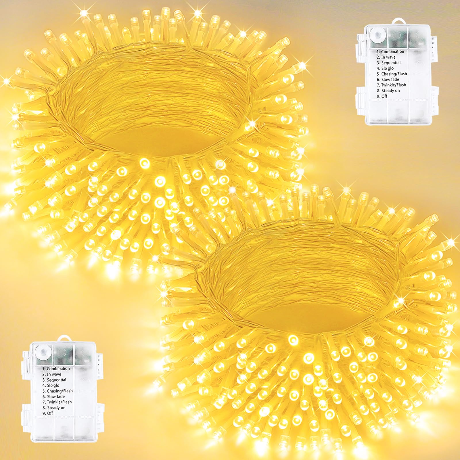 Photo 1 of 2 Pack String Lights Battery Operated with Timer, 66FT 200 LED Waterproof Battery Twinkle Lights, 8 Modes Fairy Light for Indoor & Outdoor Party Bedroom Garland Tree Christmas Decorations (Warm White)