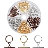 PH PandaHall 60 Sets Toggle Clasps, 3 Color Jewelry Closure Clasp IQ Toggle Clasps Round Fastener Hook Connectors TBar End Clasp for Necklace Bracelet Jewelry Making