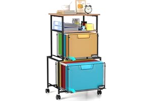 3IngSeagulls 4-Tier Rolling File Cart with 2 Drawer File Cabinet, Vertical Filing cabinets for Home Office, Mobile Printer Stand with File Cabinet, Rustic Brown and Black