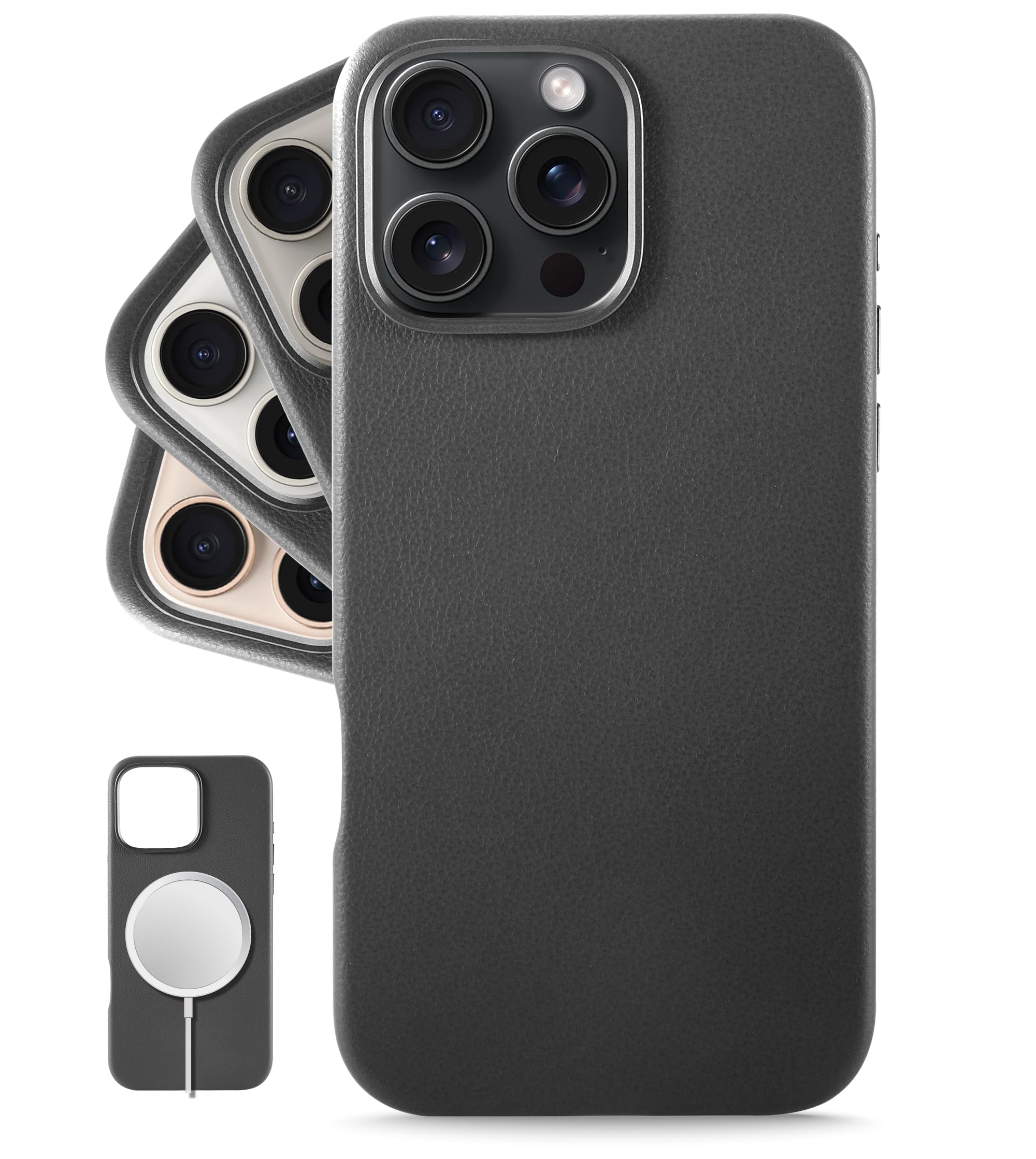 Photo 1 of LONLI Classic - for iPhone 16 Pro Leather Case - European Genuine Vele Leather Phone Case - Smoothen and Soften Over Time - [Compatible with Magsafe] - Black