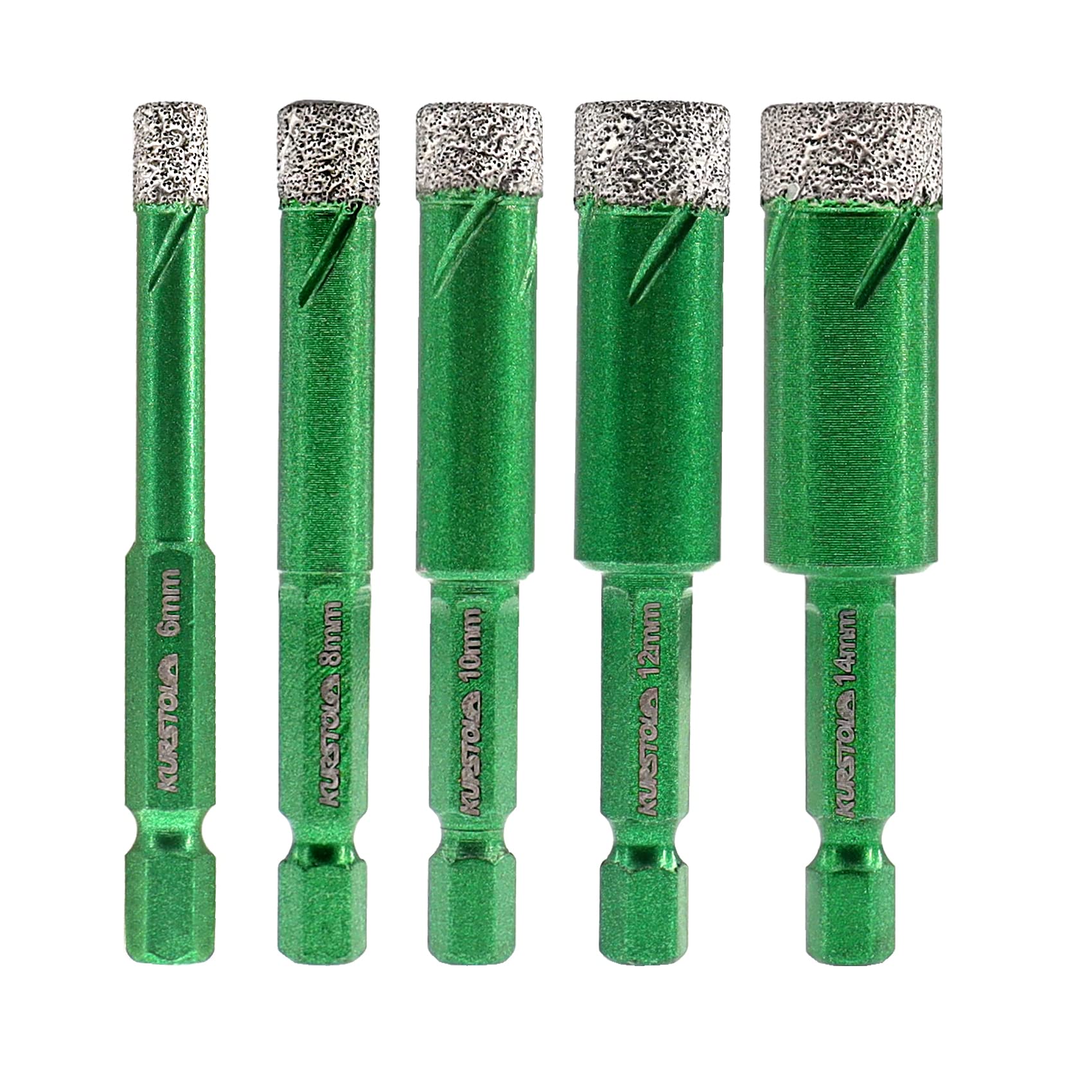 Porcelain Tile Diamond Drill Bits - Dry Hole Saw Set for Ceramic Marble Granite Stone, Diamond Core Drill Bit Kit, Quick Change Shank, Fixed on Drills, No.K6 (6/6/6/8/10mm)