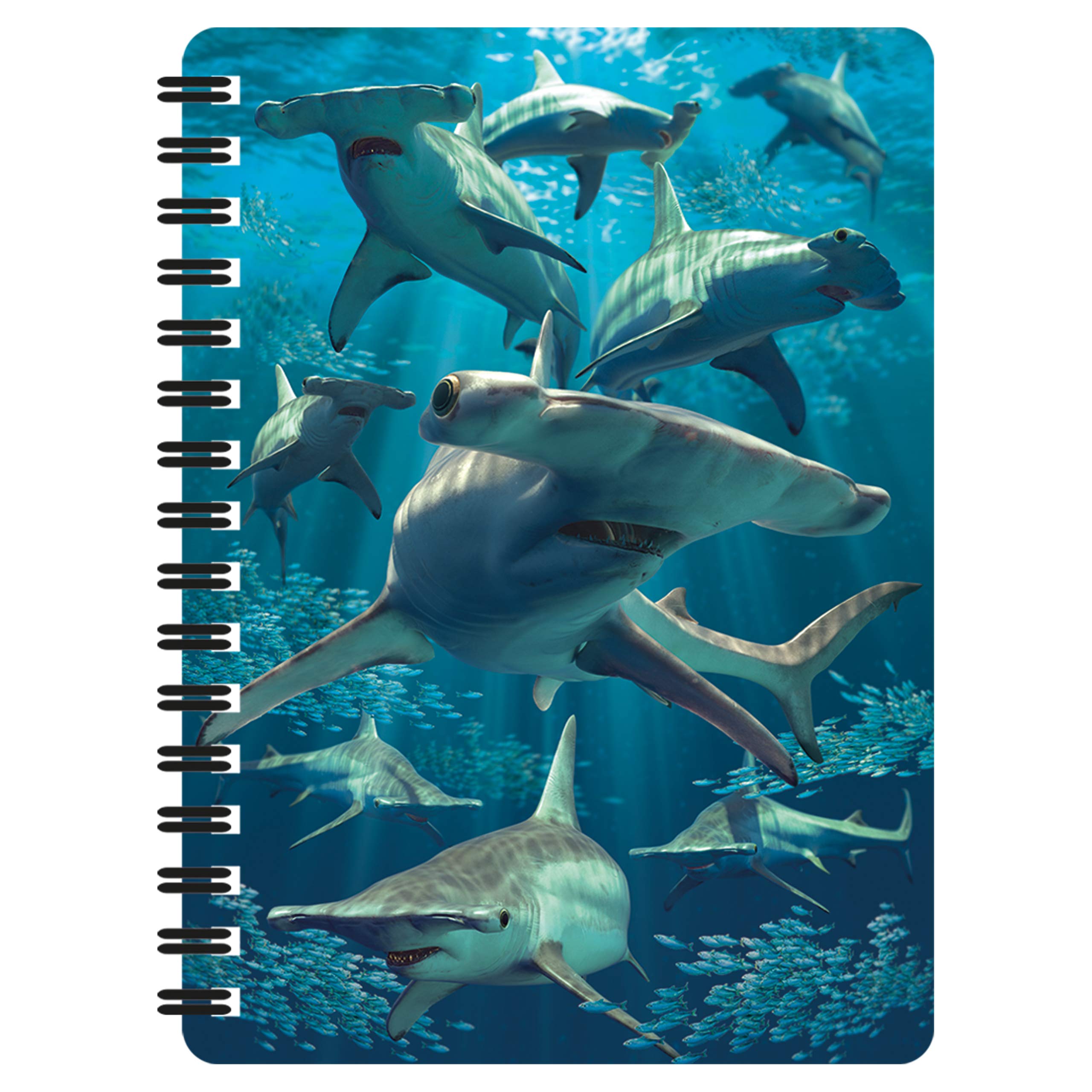 3D LiveLife Jotter - Hammerhead Sharks from Deluxebase. Spiral Bound A6 Notebook with 80 Plain Recycled Pages. Pocket Sized Animal Notepad, Journal or Drawing Book with Ocean Cover