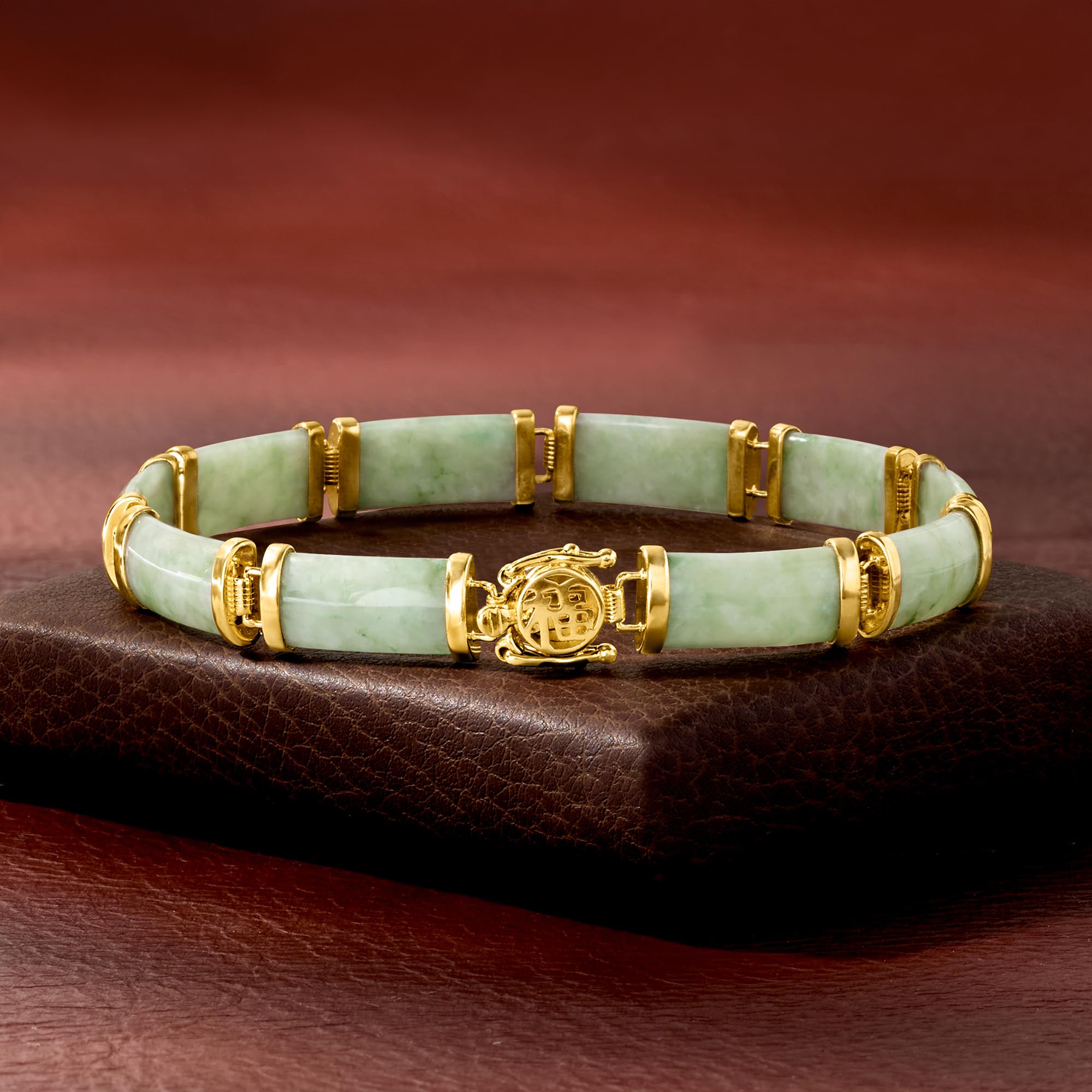 Ross-Simons Jade Good Fortune Bracelet in 18kt Gold Over Sterling