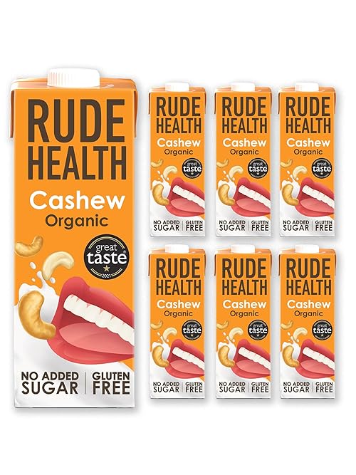 Rude Health 6 x 1 Litre Organic Cashew Dairy-Alt Milk, 100% Natural Organic Drink, Lactose Free, Dairy Free & Gluten-Free, Unsweetened, Award-Winning, Healthy & Vegan, 100% Recyclable Pack