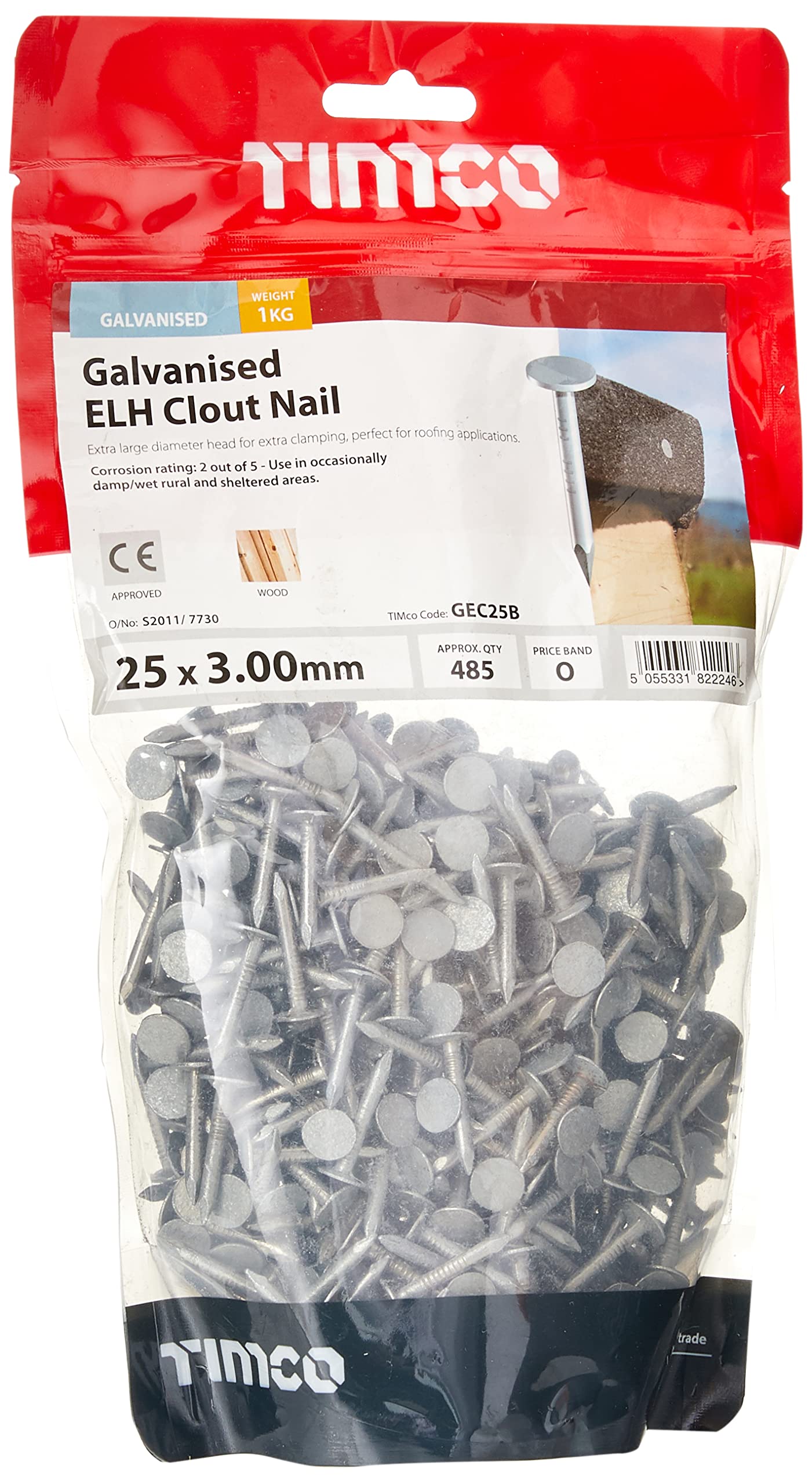 TimCo GEC25B Galvanized ELH Clout Nails 25 x 3.00 - (1kg Bag), Silver