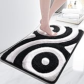 QJHOMO Black and White Cute Bathroom Rugs Non Slip Bath Mat Modern Aesthetic Bathroom Decor, Geometric Striped Bath Rug Fluffy Floor Mats, Thick Microfiber Carpet Machine Washable (18x26 inch)