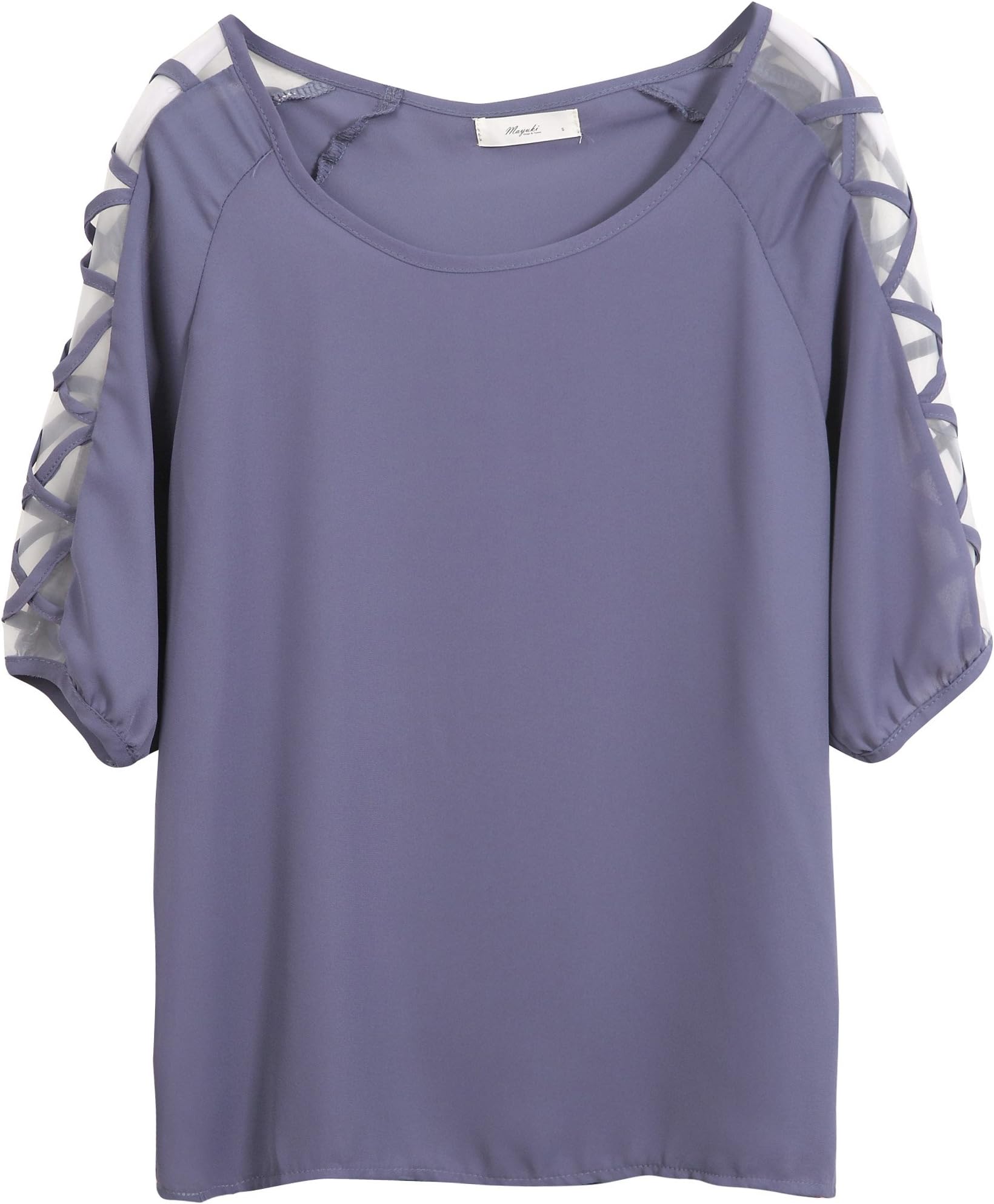 Mayuki Women's Chiffon Top with Criss Cross Sheer Sleeves