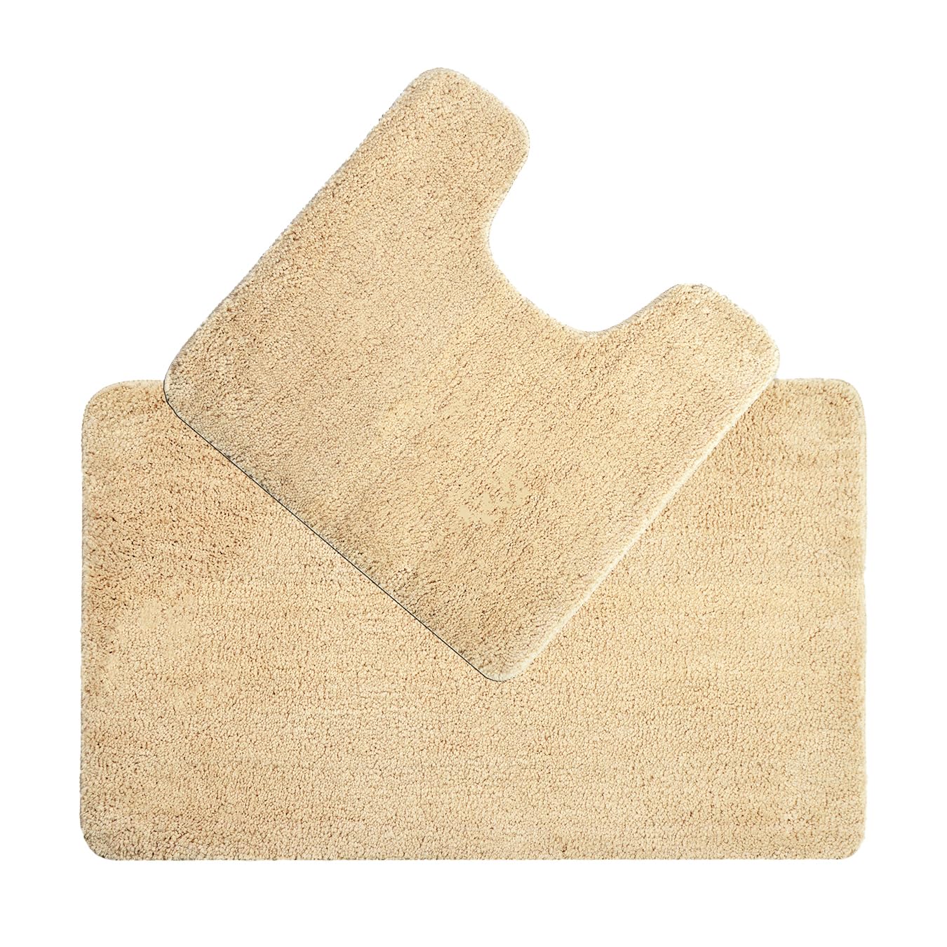 Allure Luxury Two Piece Bath & Toilet Mat Set, Non-Slip, Deep Pile Soft & Absorbent Microfibre, Quick Dry, Easy Care (Beige)