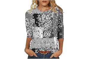 DGOOPD Summer 3/4 Sleeve Shirts for Women Fashion Colorblock Tops Loose Fit Crewneck T-Shirt Three Guarter Length Sleeve Tunic Tops