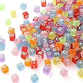 DAHI 1000pcs Transparent Square Letter Beads 6mm Acrylic Color Letter Bead Assorted Alphabet Beads A-Z Acrylic Cube Letter Beads for Jewelry Making (6x6mm)