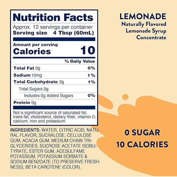 JORDAN’S SKINNY MIXES SUGAR FREE SYRUP, LEMONADE FLAVOR, FRUIT FLAVORED WATER ENHANCER, DRINK MIX FOR ICED TEA, LEMONADE, DRINKS, LOW CALORIE WATER FLAVORING, DAIRY & GLUTEN FREE, KOSHER, 25.4 FL OZ