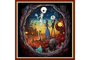 Findvoor Stamped Cross Stitch Kits for Beginners Full Range of Cross Stitching Embroidery Pattern for Kids or Adults, 11CT DIY Needlepoint Embroidery Starter Kits-Skeleton Couple 17.7x17.7 inch