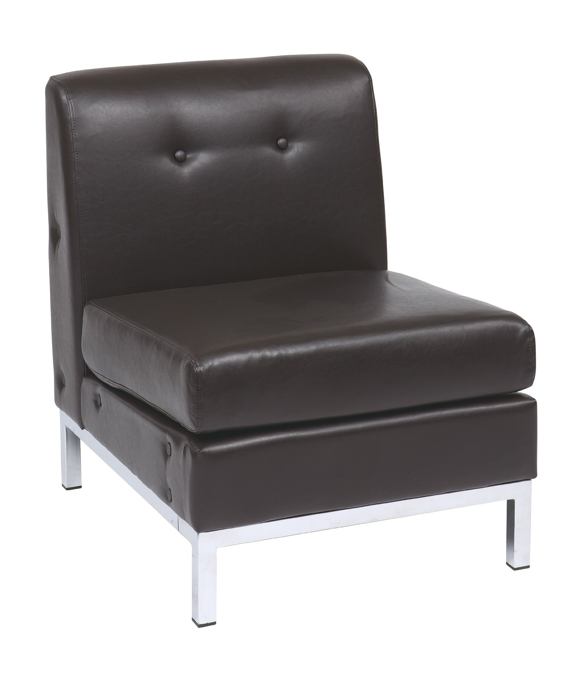 AVE SIX Wall Street Faux Leather Armless Chair with Chrome Finish Base