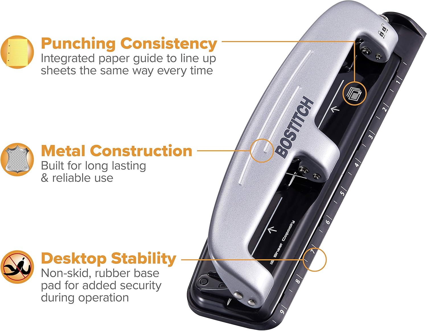 PaperPro inPRESS 12 Reduced Effort Three-Hole Punch, Silver/Black (2101) : Office Products