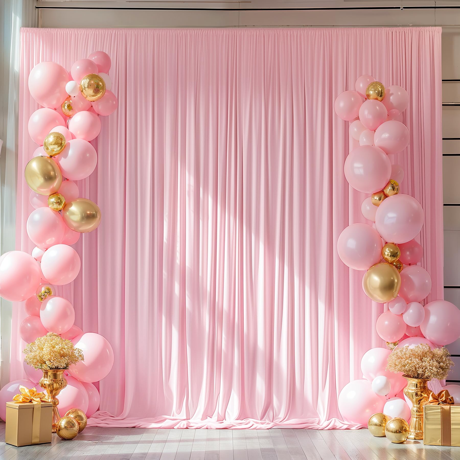 Photo 1 of 10x10ft Pink Backdrop Curtains for Wedding Parties Wrinkle Free Pink Curtains Photo Backdrop Drapes for Photography Birthday Baby Shower Soft Fabric Party Backgournd for Photoshoot 5x10ft, 2 Panels