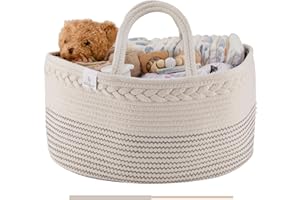 BABYLICIOUS Baby Diaper Caddy Organizer | Changing Table Organizer for Wipes and Diapers | Cotton Rope Diaper Organizer for Changing Table - XL | Newborn Essentials Must Haves for Parents - Winter Sand
