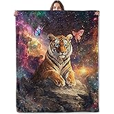 Lugiu Cosmic Tiger Blanket, Lightweight Comfy Majestic Tigers with Butterfly Blankets for Couch Sofa Bedroom, Soft Plush Travel Flannel Throw Blanket Gifts for Women Adults Kids, Home Decor 60×50in