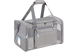 Pnimaund Pet Carrier Airline Approved, Small Dog Carrier with Upgrade Zippers and Reflective Strip, Pet Carrier for Cat, Soft Cat Carrier for Puppy and Kitten 15 Lbs, Collapsible Cat Carrier Bag, Grey