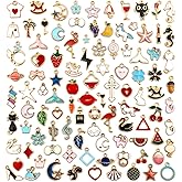 JIALEEY 100PCS Gold Plated Enamel Charms Mixed Moon Star Fruit Animal Charm Colorful Pendant DIY for Necklace Bracelet Jewelry Making and Crafting