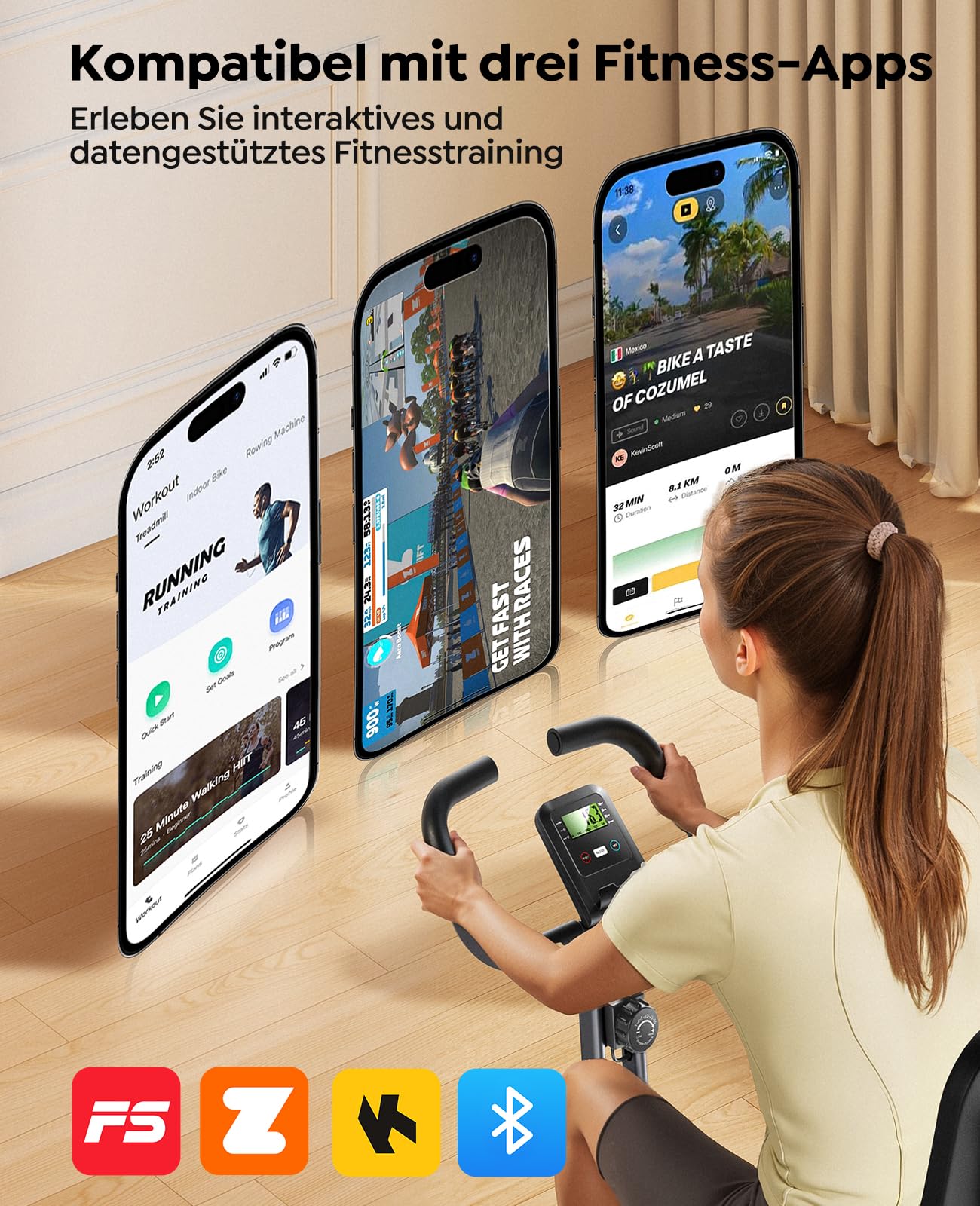 Neu Toputure Heimtrainer Fahrrad Klappbar mit App, 5-in-1 Ergometer mit Hand-Bein-Zugseilen, 16 Magnetwiderstand, Indoor Hometrainer bis 140 KG, Ultraleise 5