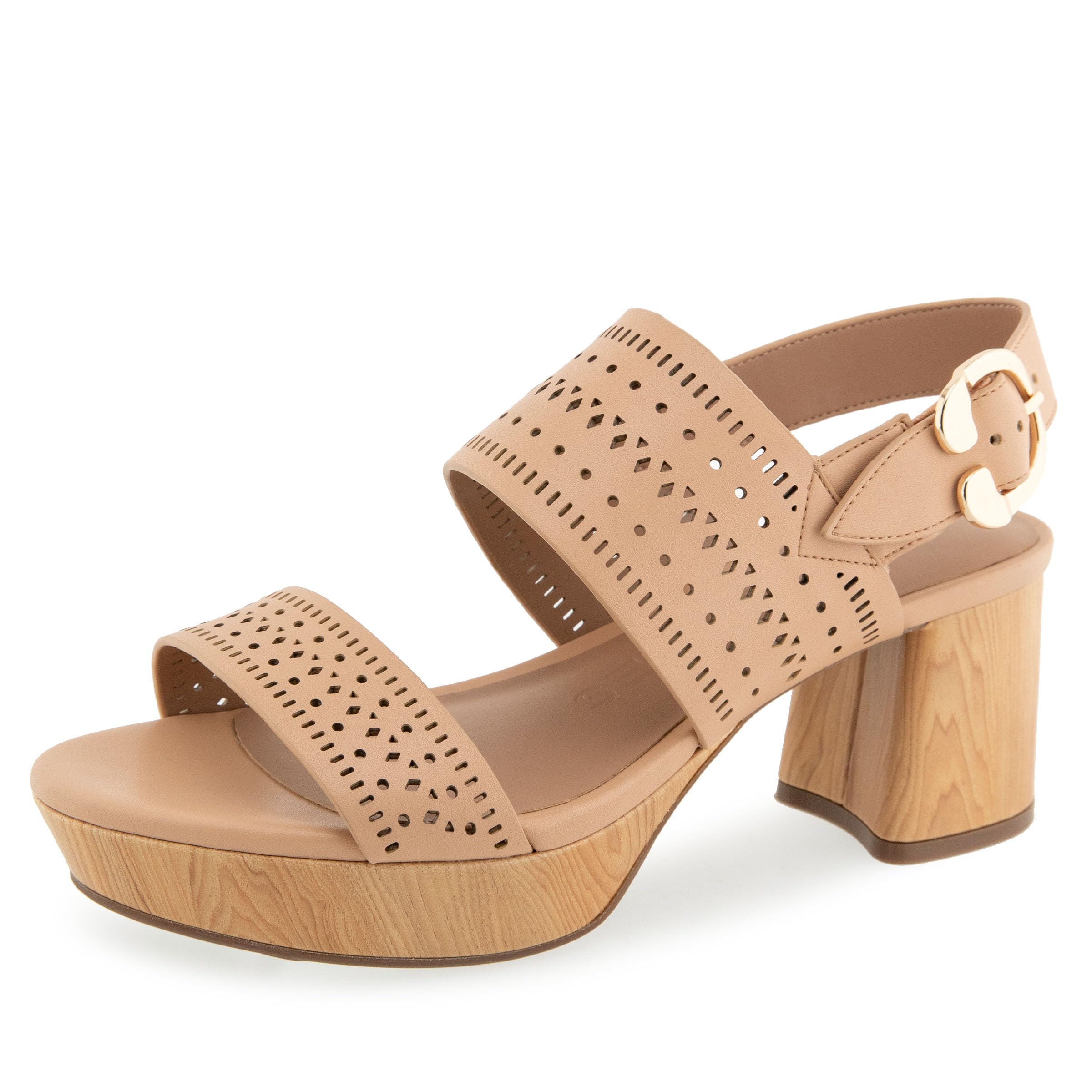 Aerosoles Women’s Camera Platform Heeled Sandal, Beige Bisque Perf Faux Leather, 8M