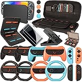 Accessories for Switch 2 - Family Bundle for Nintendo Switch 2,Carry Case,Portable Joy Con Charger,4 Pack Steering Wheels and Hand Grips,Dockable Case Kit,Stand and More