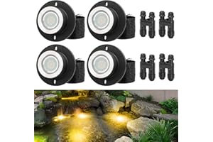HIBOITEC Pond Lights 3W LED IP68 Waterproof Underwater Lights with UL Cord Warm White 2700K Low Voltage Landscape Lighting for Fountain Pool Compatible 12-24V AC/DC 4Pack