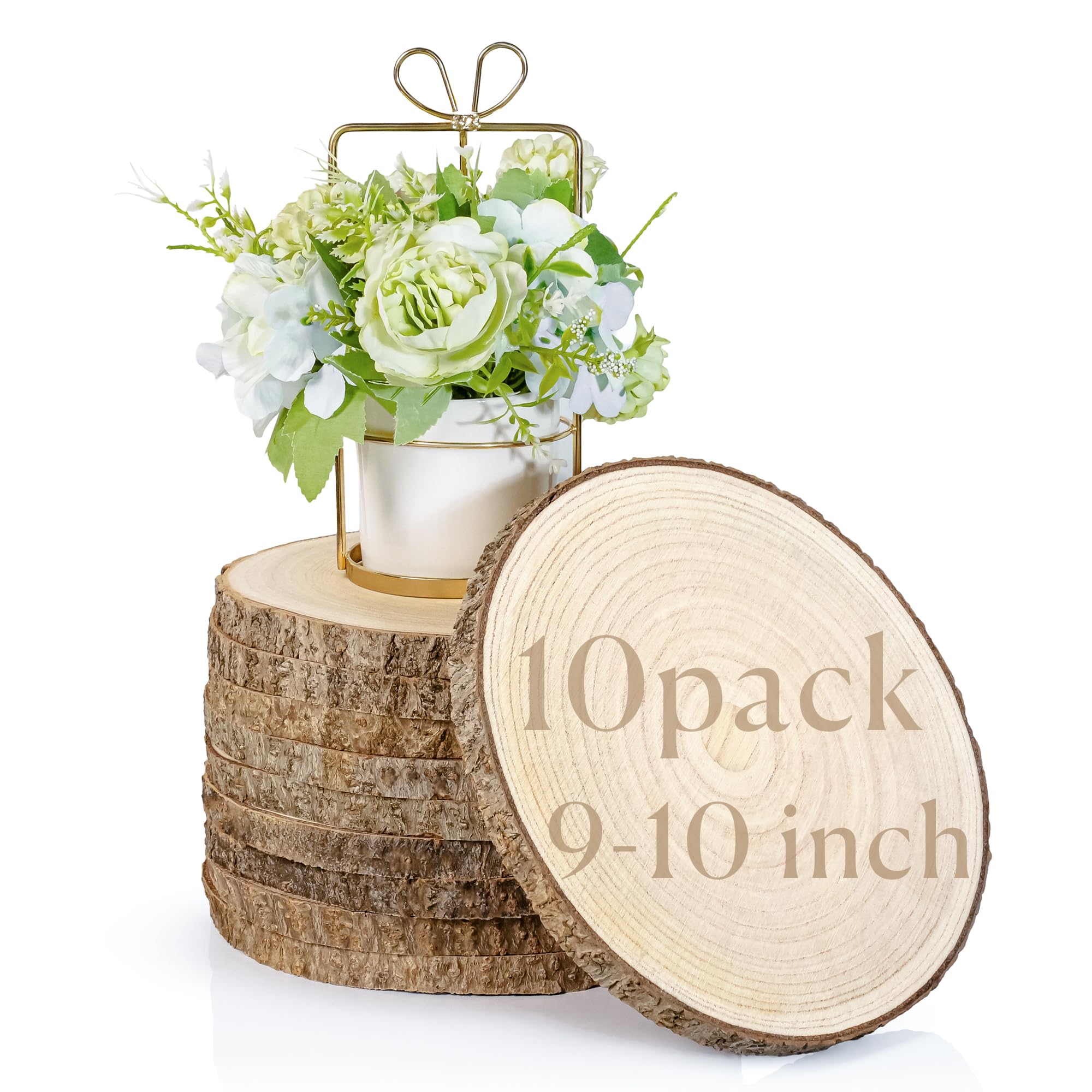 Photo 1 of 10 Pcs Wood Slices for Centerpieces Large Natural Round Wood Discs for Table Decor Rustic Wedding
