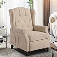 Consofa Wingback Recliner Chair with Massage and Heat, Tufted Fabric Push Back Recliner Chair for Living Room, Vintage Recliner Chair with Remote Control, Padded Cushion, Backrest, Wooden Legs