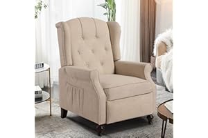 Consofa Wingback Recliner Chair with Massage and Heat Tufted Fabric Push Back Arm Chair for Living Room Vintage Recliner Chair with Remote Control, Padded Cushion, Backrest, Wooden Legs
