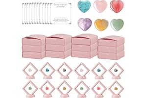 SUNFLOWER JEWELLERY Employee Appreciation Gifts for Coworkers Thank You Staff Natural Healing Crystals and Heart Stones Set Bulk Inspirational Note Cards Office Ornaments (12PCS)