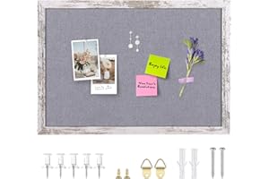 Aitakatta Gray Felt Cork Board Bulletin Board, Decorative Hanging Cork Boards for Walls with White Rustic Wood Frame, Pin Board Vision Board for Office Home and School with Pins, Screws (4060,WH,1pc)