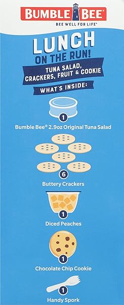 BUMBLE BEE LUNCH ON THE RUN TUNA SALAD WITH CRACKERS KIT, 8.2 OZ – READY TO EAT, INCLUDES CRACKERS, COOKIE & PEACHES – WILD CAUGHT TUNA – SHELF STABLE & CONVENIENT SOURCE OF PROTEIN, EASY OPEN CAN