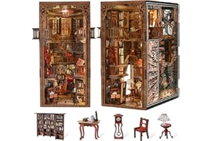 MiniCity Book Nook Kit, DIY Miniature Dollhouse Booknook Kit, 3D Wooden Puzzle Bookend Bookshelf Insert Decor with LED Light 