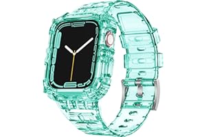 ABELTA Compatible with Clear Apple Watch Band 38mm 40mm 41mm 42mm 44mm 45mm with Protective Case,Shockproof Strap for iwatch Bands Series 8 7 6 5 4 3 2 1