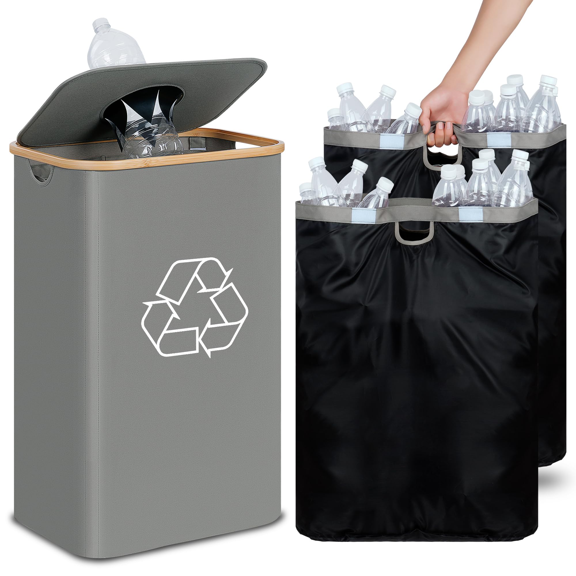 efluky 100L Bottle Bins, Deposit Bottle Collector Bins with Lid, Deposit Container with 2 Carrying Bags, Storage Empty Bottle Collector for Hme