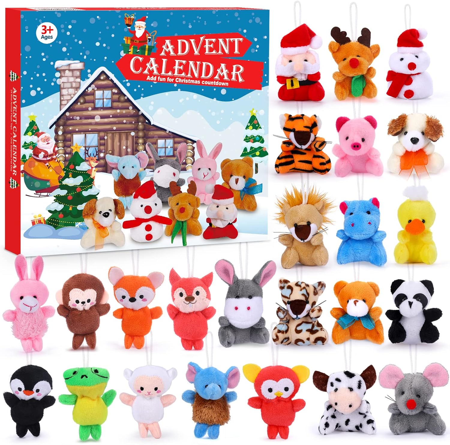 Advent Calendars - Advent Calendar 2023 for Kids 24 Days Christmas Countdown Calendar with Mini Animal Plush Toys Stuffed Animals Christmas Tree Decorations Stocking Stuffers Christmas Party Favor Gifts for Girls Boys