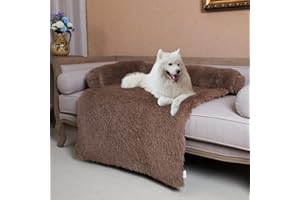 Coohom Calming Dog Bed Pet Couch Protector Dog Cat Bed Mats for Furniture with Removable Washable Cover,Plush Sofa Cover Cushion with Soft Neck Bolster (Large 41", Khaki)