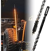 Xprite 4FT CB Radio Antenna with Spiral Amber LED Whip Light, Safety Flexible Antenna Lighted Whips w/Rocker Switch Compatible with Offroad ATV UTV 4X4 Polaris RZR Can-am Buggy Trucks Jeep