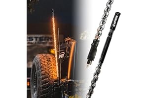 Xprite 4FT CB Radio Antenna with Spiral Amber LED Whip Light, Safety Flexible Antenna Lighted Whips w/Rocker Switch Compatible with Offroad ATV UTV 4X4 Polaris RZR Can-am Buggy Trucks Jeep
